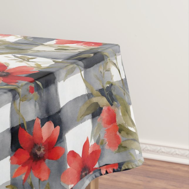Modern Tartan Grey Floral Pattern   Tablecloth (In Situ)