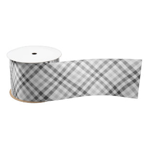 Modern Tartan Grey White Pattern Satin Ribbon