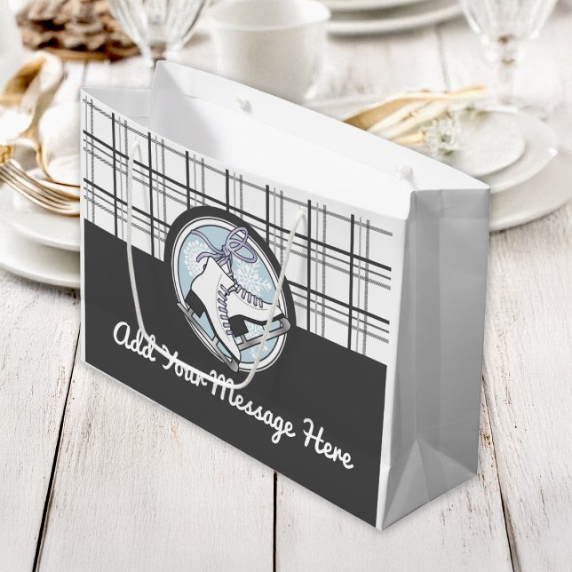 Modern Tartan Ice Skating Large Gift Bag (Creator Uploaded)