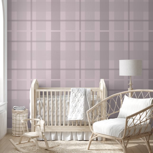 Modern Tartan Pastel Pink Pattern Wallpaper (Kids)