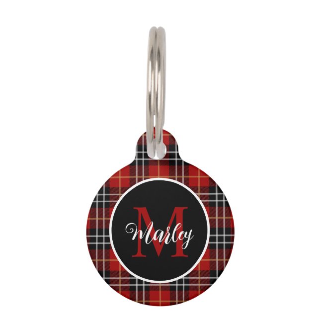 Modern Tartan Plaid Monogram Name Personalised  Pet Tag (Front)