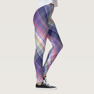 Modern Tartan Purple Tan Plaid Leggings