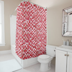 Modern Tartan Red Floral Pattern   Shower Curtain