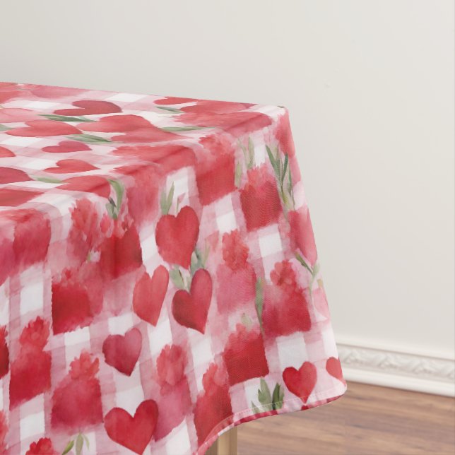 Modern Tartan Red Floral Pattern   Tablecloth (In Situ)