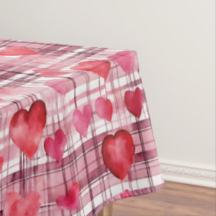 Modern Tartan Red Heart Pattern Tablecloth