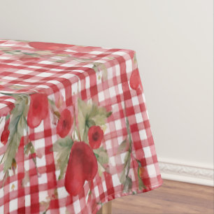 Modern Tartan Red Heart Pattern   Tablecloth