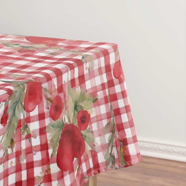 Modern Tartan Red Heart Pattern   Tablecloth (In Situ)