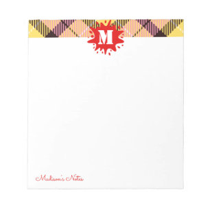 Modern Tartan Red Splash Custom Script Monogram Notepad
