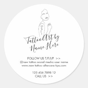 Modern Tattoo ART script typography Classic Round Sticker