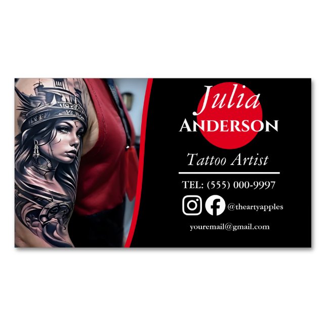 Modern tattoo Artist  Business Magnetic Business Card (Front)