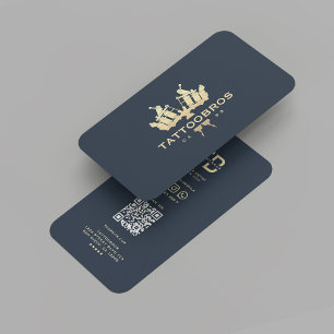 Modern Tattoo Artist Gold Professional Dark Blue Business Card