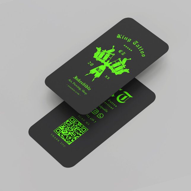 Modern Tattoo Artist Monogram Black Neon Green Business Card (Modern Tattoo Artist Monogram Black Neon Green Business Card
)