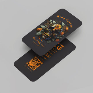 Modern Tattoo Artist Monogram Black Orange Skull Business Card