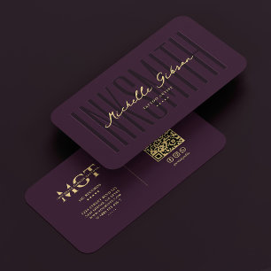 Modern Tattoo Artist Monogram Elegant Dark Purple Business Card