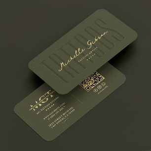 Modern Tattoo Artist Monogram Tattoos Army Green Business Card