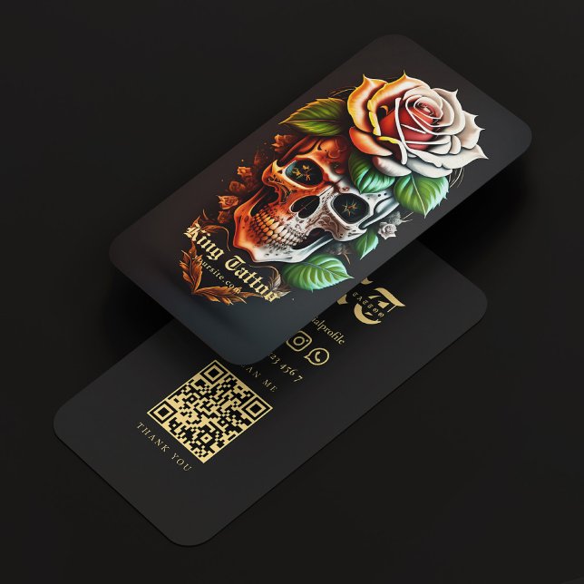 Modern Tattoo Artist Skull Monogram Black Gold Business Card (Modern Tattoo Artist Skull Monogram Black Gold Business Card
)