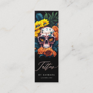 Modern Tattoo Artist Skull Sunflower Orange Roses Mini Business Card