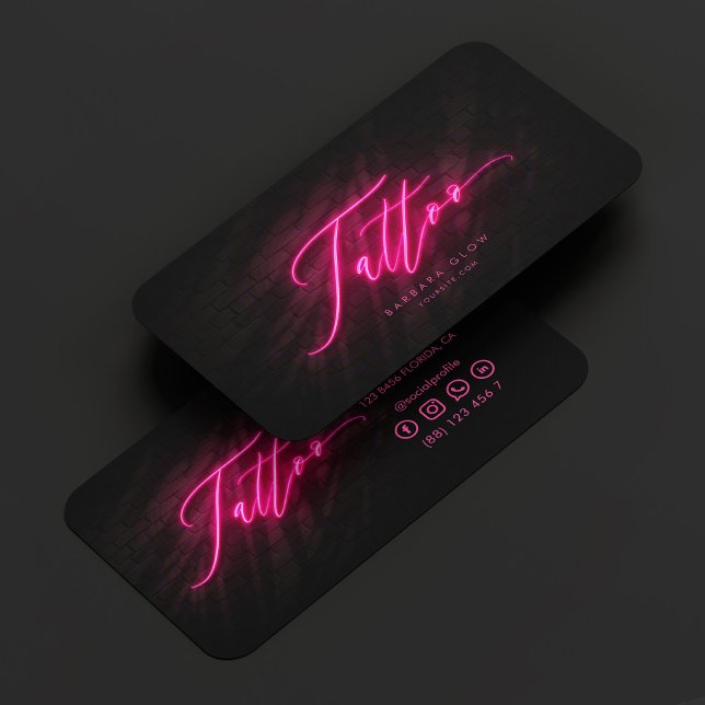 Modern Tattoo Artist Tattoo Shop Neon Pink Business Card (Modern Tattoo Artist Tattoo Shop Neon Pink Business Card
)