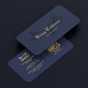Modern Tattoo Artist Tattooist Goth Dark Blue Business Card
