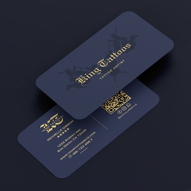 Modern Tattoo Artist Tattooist Goth Dark Blue Business Card (Modern Tattoo Artist Tattooist Goth Dark Blue Business Card
)
