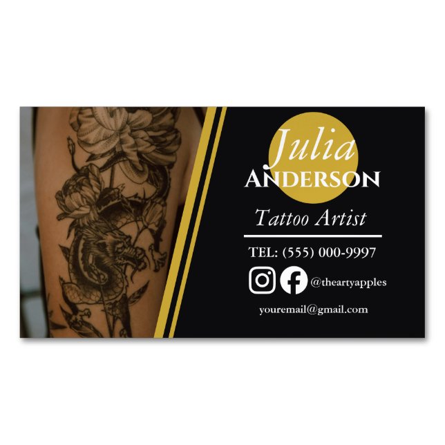 Modern Tattoo Business Card Magnet (Front)
