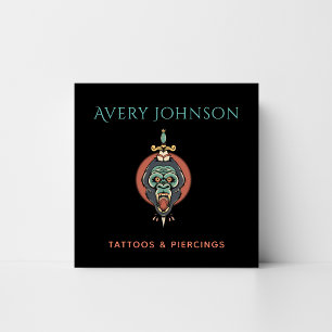 Modern Tattoo & Piercing Artistic Monkey Design Square Business Card