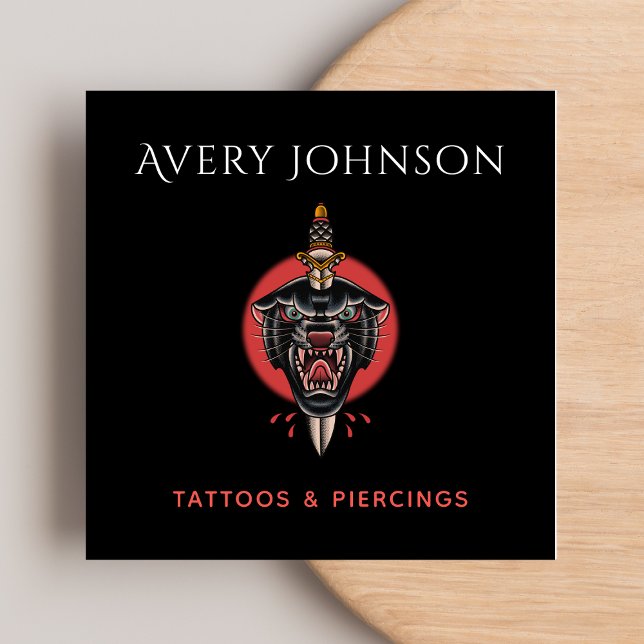 Modern Tattoo &Piercing Panther Wild Jungle Animal Square Business Card (Creator Uploaded)