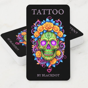 Modern Tattoo Studio Rose Floral Skull Gothic Art Business Card