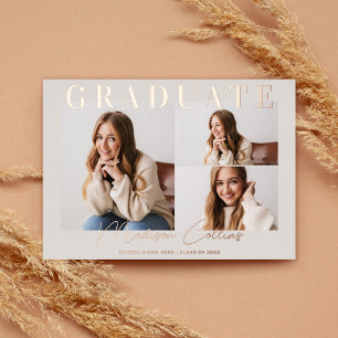Modern Taupe 3 Photo Graduation Rose Gold