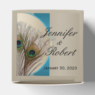 Modern Taupe Aqua Peacock Feather Wedding Favour B Box