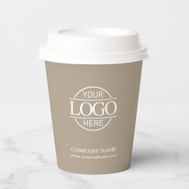 Modern Taupe Beige Corporate Company Business Logo Paper Cups (Front)
