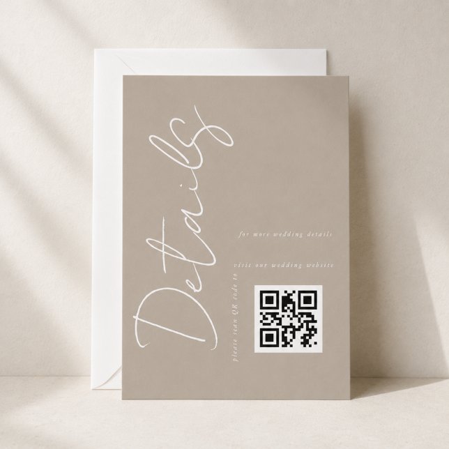 Modern Taupe Beige QR code Wedding Details  Enclosure Card (Creator Uploaded)