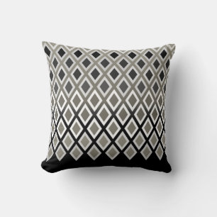Modern Taupe & Black Diamond Pattern Accent Cushion