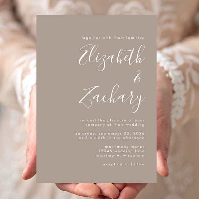 Modern Taupe Calligraphy Wedding Invitation (Creator Uploaded)