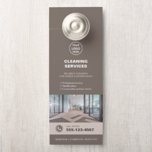 Modern Taupe Cleaning Services QR  Door Hanger