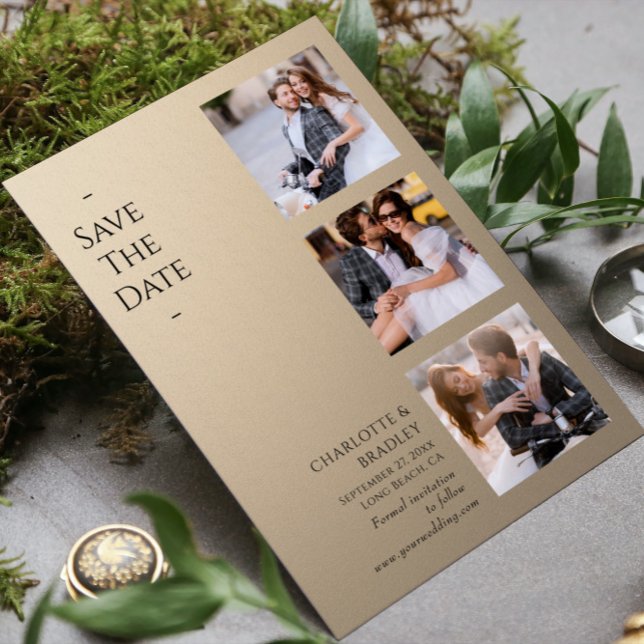 Modern Taupe Four Photo Wedding Save The Date (Creator Uploaded)