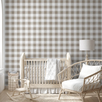 Modern Taupe Gingham Checks Wallpaper