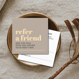 Modern Taupe Golden Yellow Bold Beauty Salon Referral Card