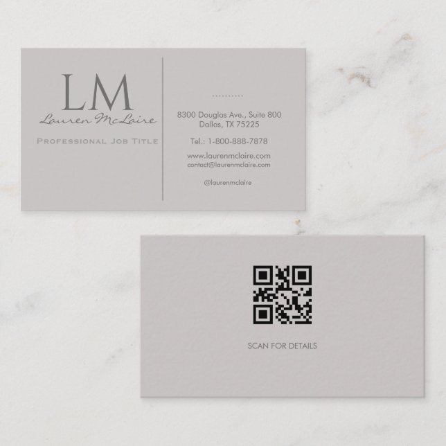 Modern Taupe Gray QR Code Business Branding Card (Front/Back)