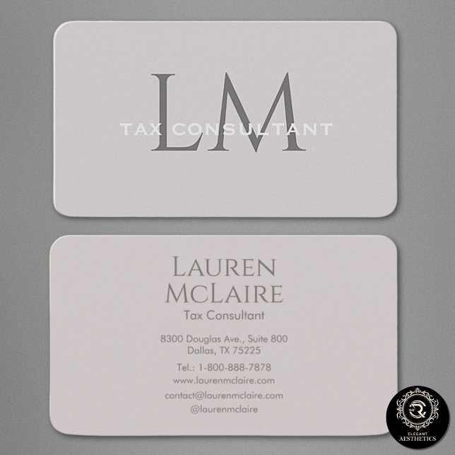 Modern Taupe Grey Monogram Business Card (Creator Uploaded)