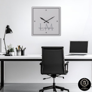 Modern Taupe Grey Monogram Office Decor Square Wall Clock