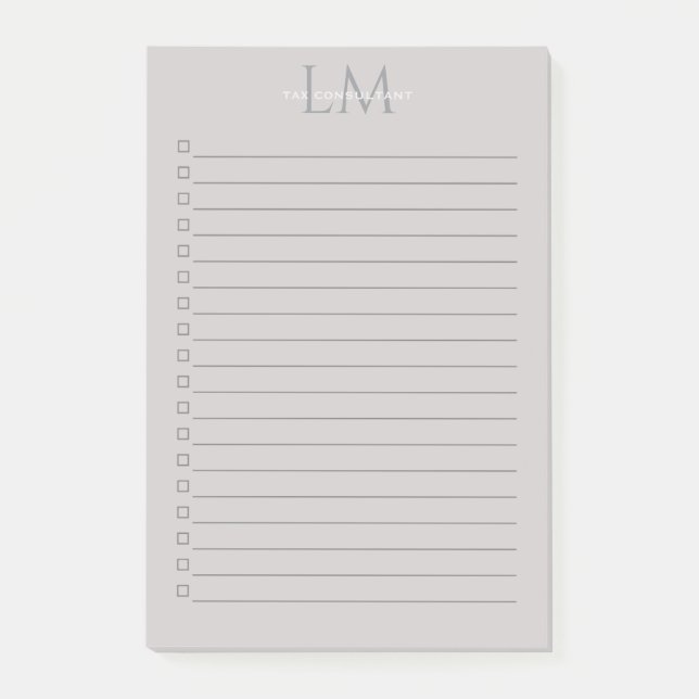 Modern Taupe Grey Monogram Stationery Post-it Notes (Front)