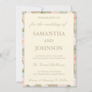 Modern Taupe Ivory Floral Monogram Photo Wedding Invitation