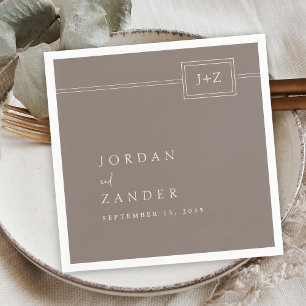 Modern Taupe Minimalist Monogram Wedding Napkin