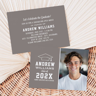 Modern Taupe Photo Graduation Open House Invitation