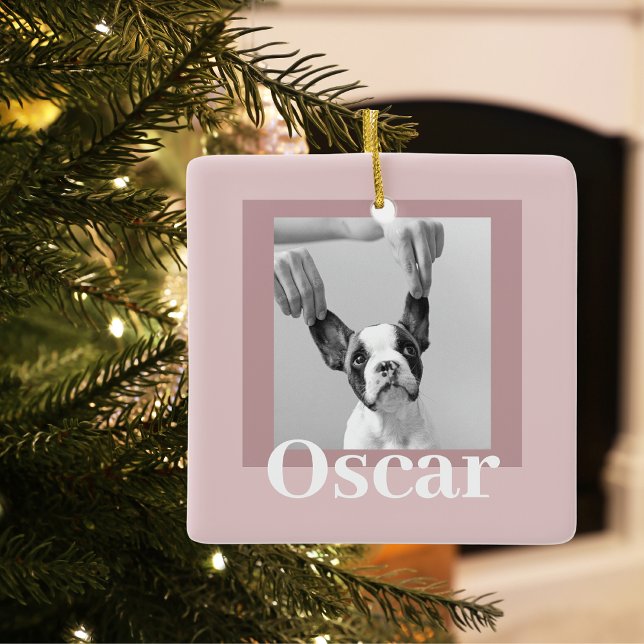 Modern Taupe & Pink | Dog Photo Ceramic Ornament (Creator Uploaded)
