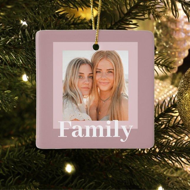 Modern Taupe & Pink | Photo | Family Gift  Ceramic Ornament (Creator Uploaded)