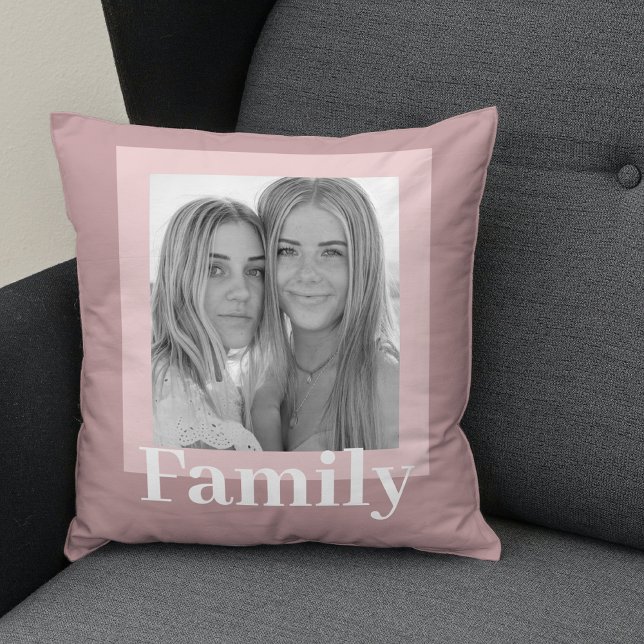 Modern Taupe & Pink | Photo | Family Gift Cushion (Creator Uploaded)
