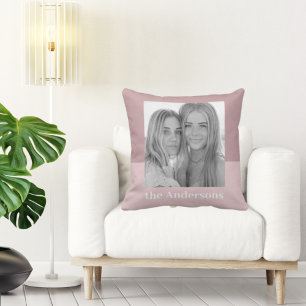Modern Taupe & Pink Photo Family Gift Throw Pi Cushion