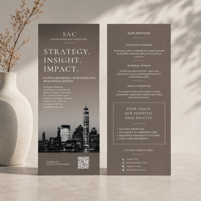 Modern Taupe QR Code Professional Consultant Rack Card (Modern Taupe QR Code Professional Consultant Rack Card)
